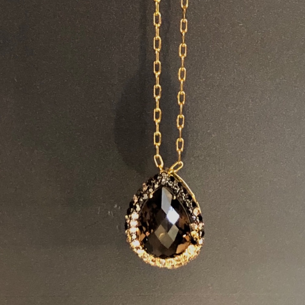Smoky Topaz with Black and Brown Diamond Pendant!